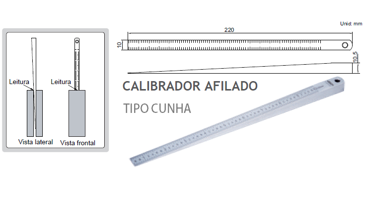 Calibre de folga tipo cunha – para rasgos