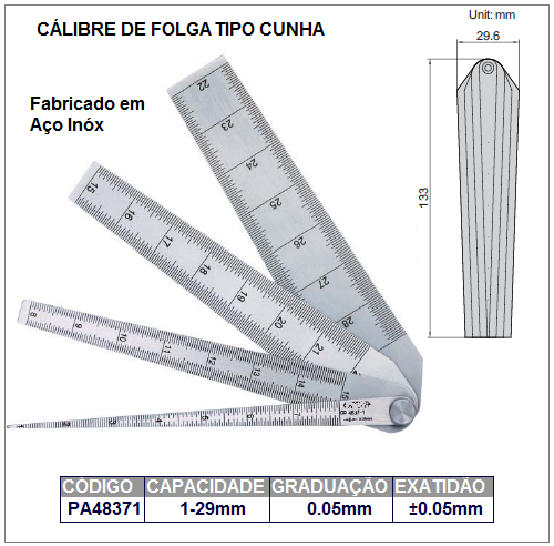 Calibre de folga tipo cunha – 4 lâminas