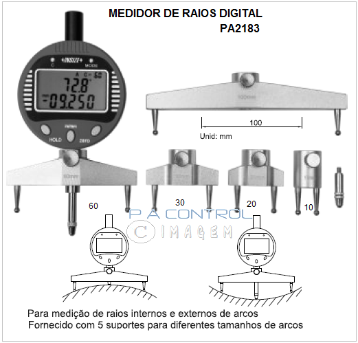 Medidor de Raios Digital Para Medição de Raios Externos ou Internos