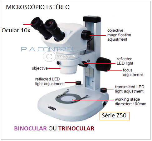 Microscópio Estéreo Binocular ou Trinocular