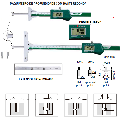 Paquímetro Digital de Profundidade com haste redonda