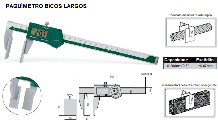 Paquímetro Digital com Bicos Largos