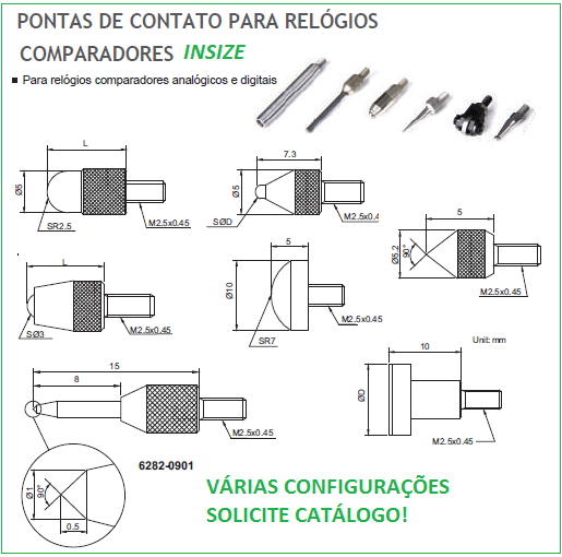 Pontas para  relógios comparadores INSIZE