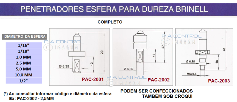 PENETRADOR PARA DURÔMETRO BRINELL