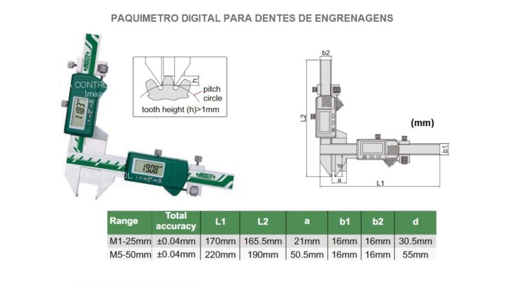 Paquímetro Digital para Dentes de Engrenagem