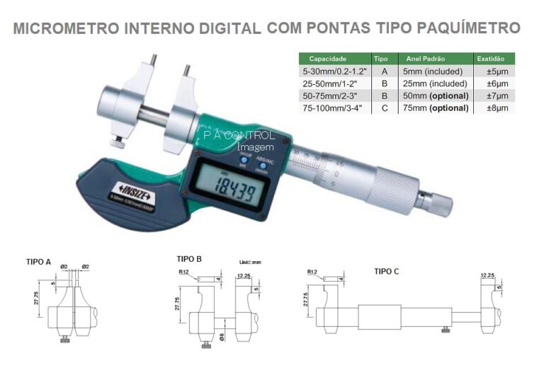 Micrômetro Digital Interno – Tipo Paquímetro