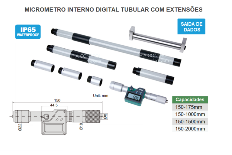 Micrômetro Interno Tubular Digital com Extensões