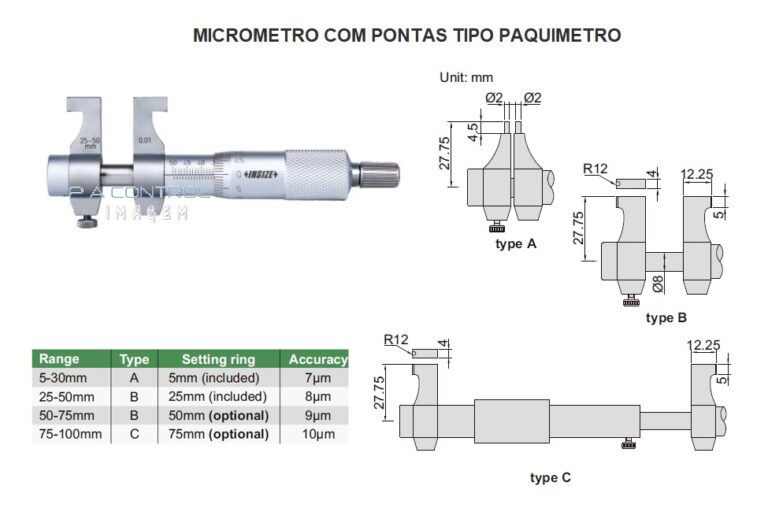 Micrômetro Analógico com Pontas Tipo Paquímetro